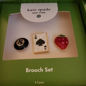 Kate Spade Black, Gold, and Red Brooch Set. NWT.